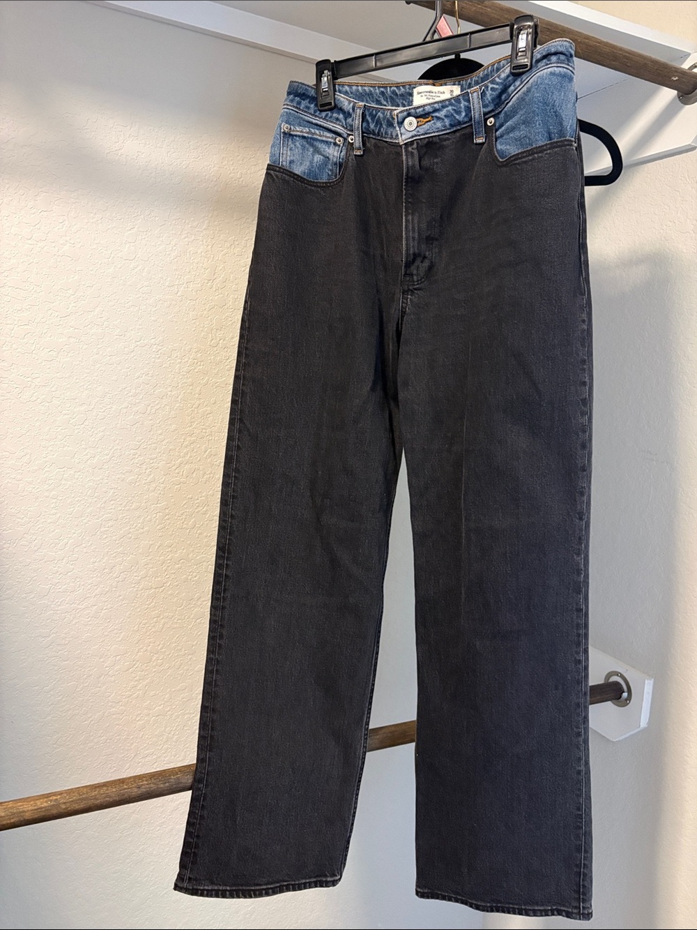 Abercrombie & Fitch Two-Tone Black and Blue Straight-Leg Jeans